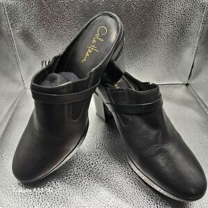 COLE Haan/Nike Air Black Leather BuckleWedge Slides Women's Size 9B